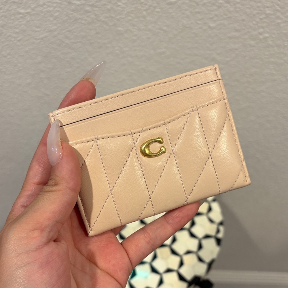 Coach Light Pink Quilted Card Holder with Gold Detail